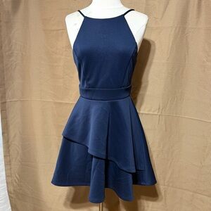 Altar'd State Navy Halter-Look Layered Mini Dress